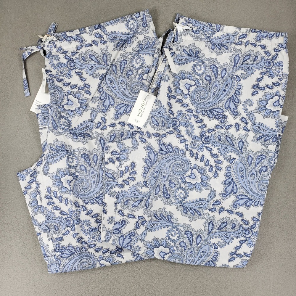 Haven Well Within Pajama Pants Sz XXL Blue Paisley Cotton Sleepwear NEW Lot of 2